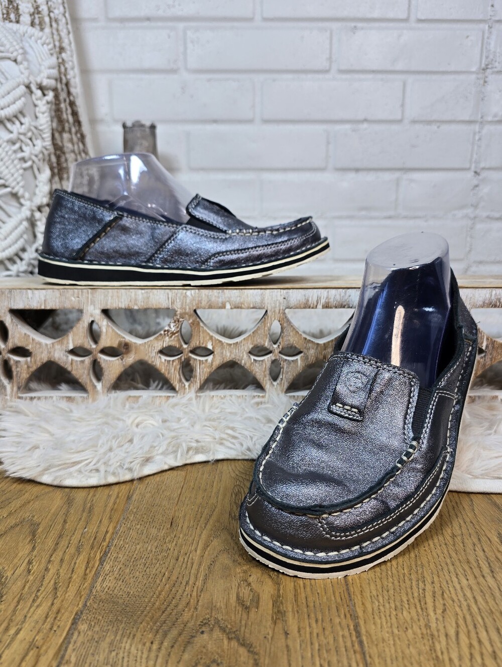 Ariat Womens Metallic Gun Metal Charcoal Slip On Loafers 8.5